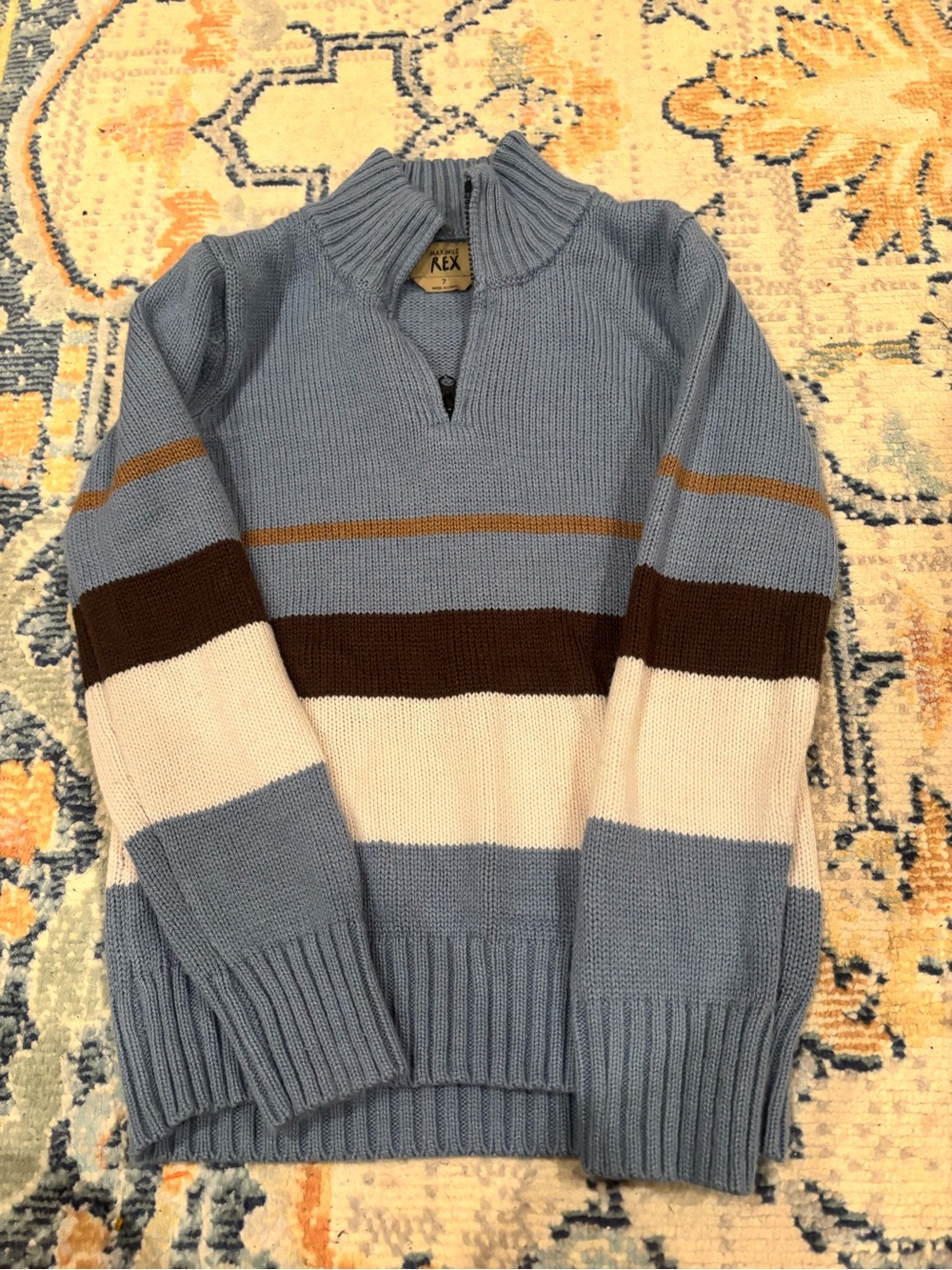 Kids Light Blue Striped Half-Zip Sweater -
